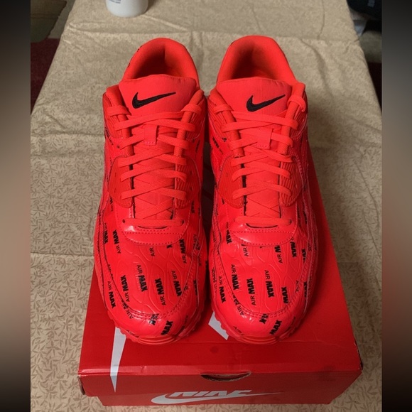 Nike Air Max 90 SE Ltr GS All Print Logo Bright Crimson size 10.5 Women - Picture 6 of 11